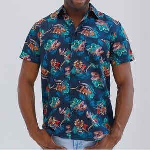 Boys Jurassic World Jurasssic Park Hawaiian Bttun Down Dress Shirt Size 18-20
